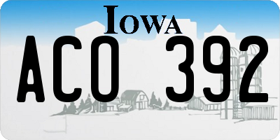 IA license plate ACO392