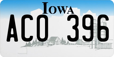 IA license plate ACO396