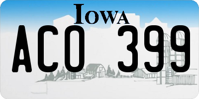 IA license plate ACO399