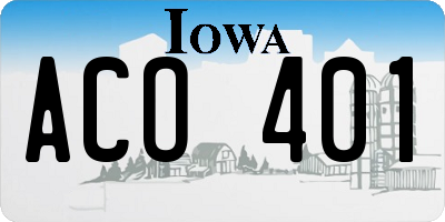 IA license plate ACO401