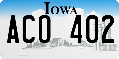 IA license plate ACO402