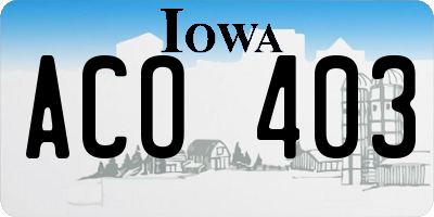 IA license plate ACO403
