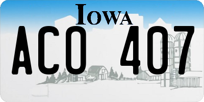 IA license plate ACO407