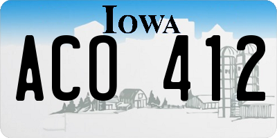 IA license plate ACO412