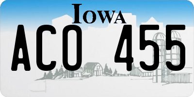 IA license plate ACO455