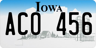 IA license plate ACO456