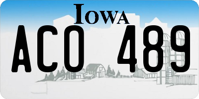 IA license plate ACO489