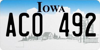 IA license plate ACO492