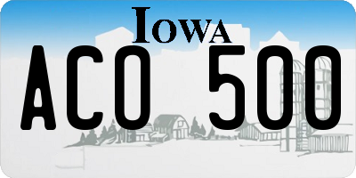 IA license plate ACO500