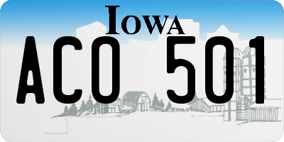 IA license plate ACO501
