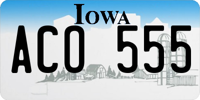 IA license plate ACO555