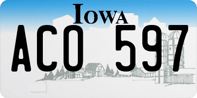 IA license plate ACO597