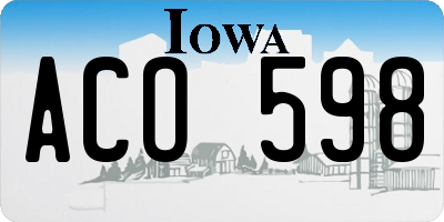 IA license plate ACO598