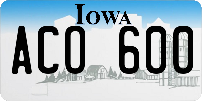IA license plate ACO600