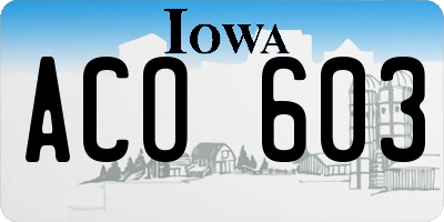 IA license plate ACO603