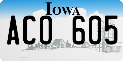 IA license plate ACO605
