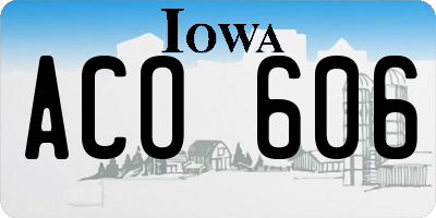 IA license plate ACO606