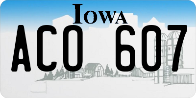 IA license plate ACO607