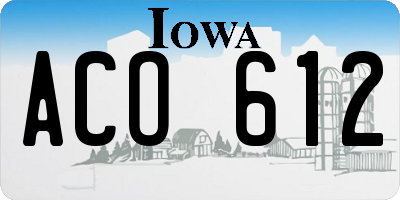 IA license plate ACO612