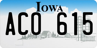 IA license plate ACO615