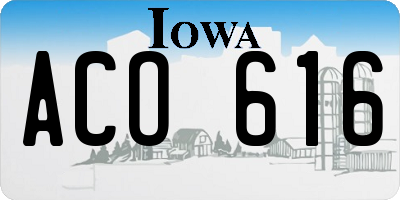 IA license plate ACO616