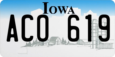 IA license plate ACO619
