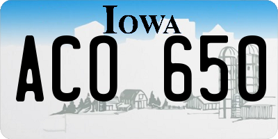 IA license plate ACO650