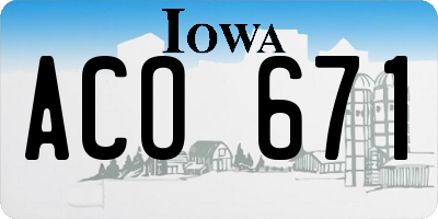 IA license plate ACO671