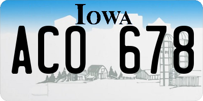IA license plate ACO678