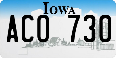 IA license plate ACO730