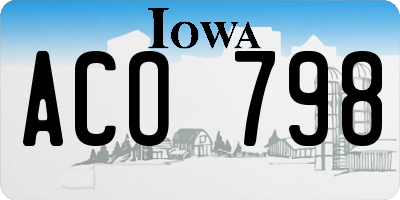 IA license plate ACO798