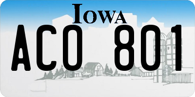 IA license plate ACO801