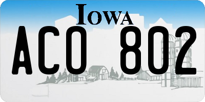 IA license plate ACO802