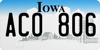 IA license plate ACO806