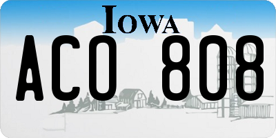 IA license plate ACO808