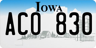 IA license plate ACO830