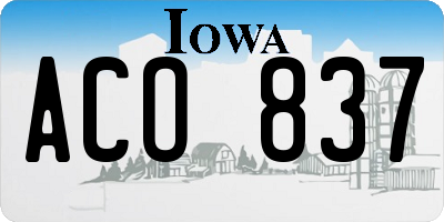 IA license plate ACO837