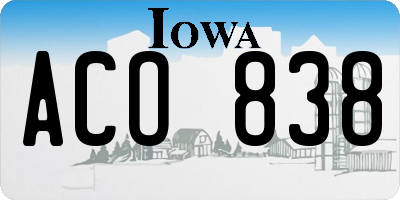 IA license plate ACO838