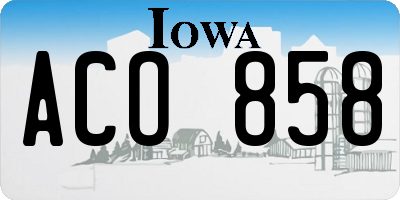 IA license plate ACO858