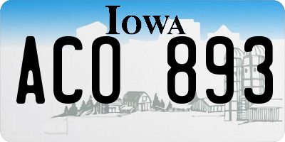 IA license plate ACO893