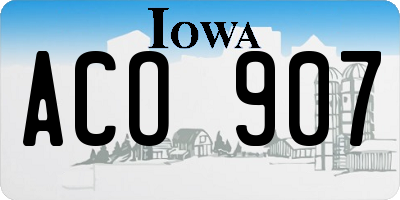 IA license plate ACO907
