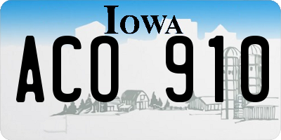 IA license plate ACO910