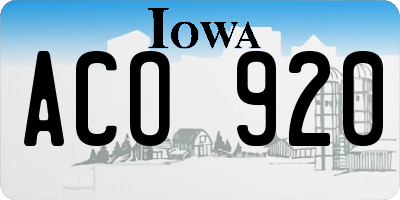IA license plate ACO920