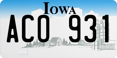 IA license plate ACO931