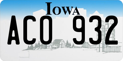 IA license plate ACO932