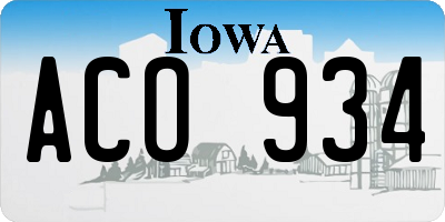 IA license plate ACO934