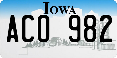 IA license plate ACO982