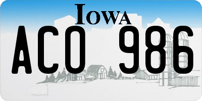 IA license plate ACO986