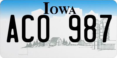 IA license plate ACO987