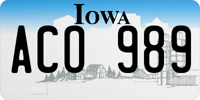 IA license plate ACO989